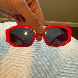 Versace Bright Neon Pink W/Gold Geometric Sunglasses